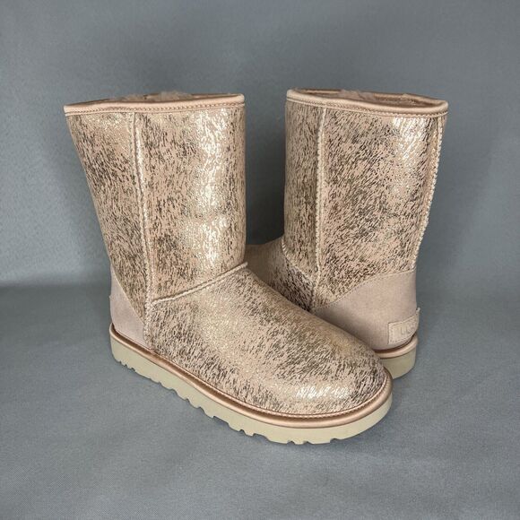New Womens UGG Boots Sz 7 Classic Short Arroyo Marble Matte Heel Pink Tan Gold - Picture 2 of 16